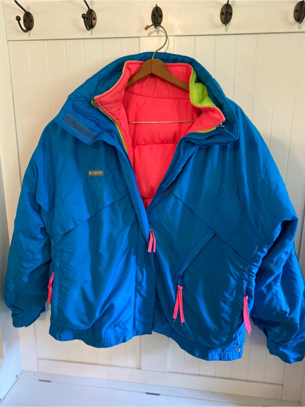Retro Vintage Columbia 2 in 1 NEON Reversible Down Jacket AWESOME!